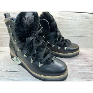 New Cole Haan ZeroGrand Lodge Hiker Boots Leather Faux Fur Black Womens Size 7